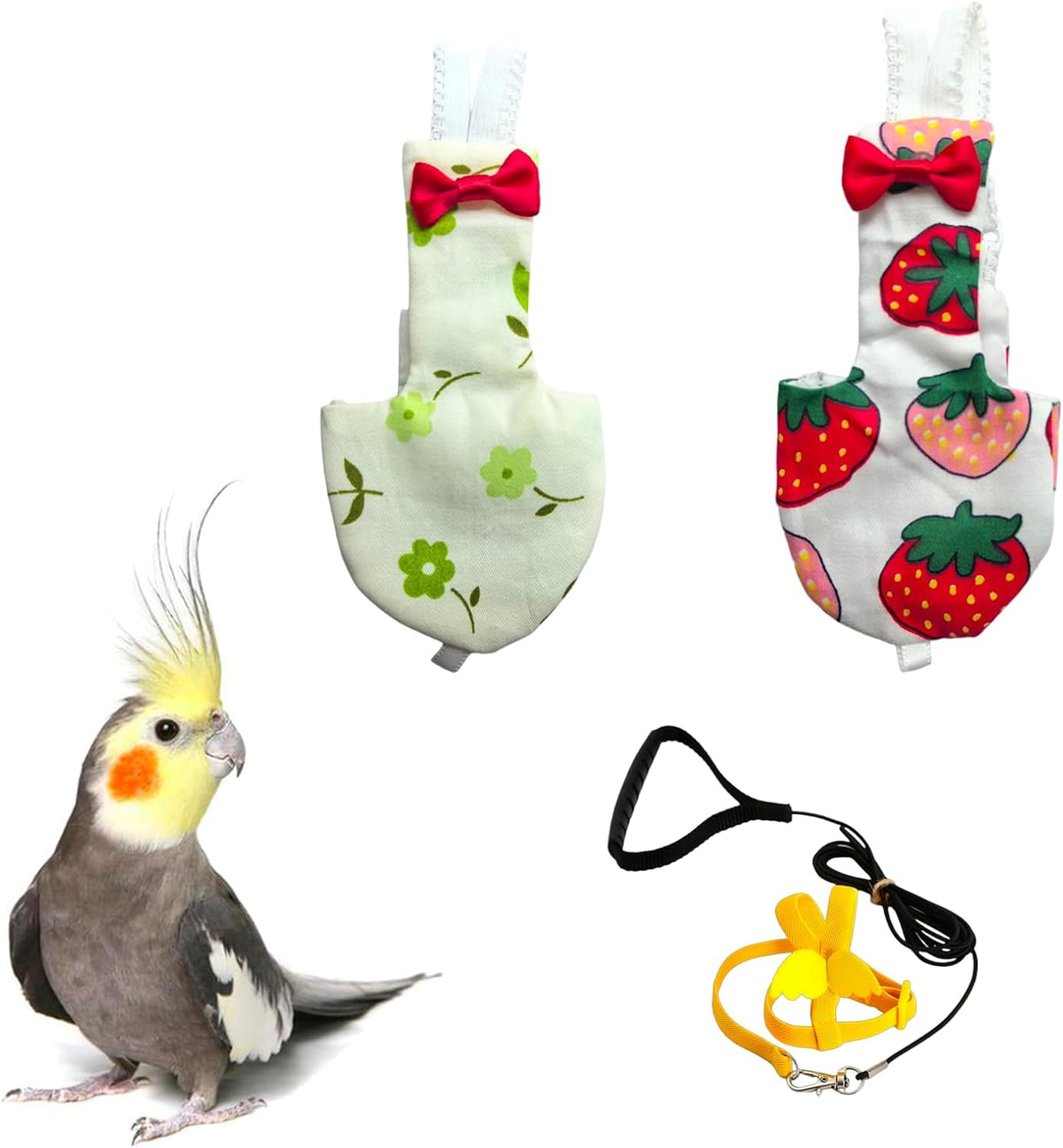 Complete bird diaper and flying leash set packaging view