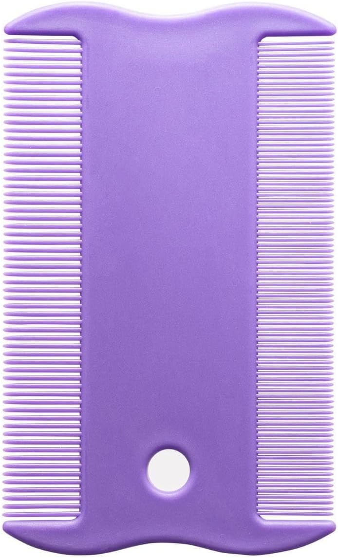Fifty pack assortment of purple and teal Paw Brothers pet grooming combs inside the retail container.
