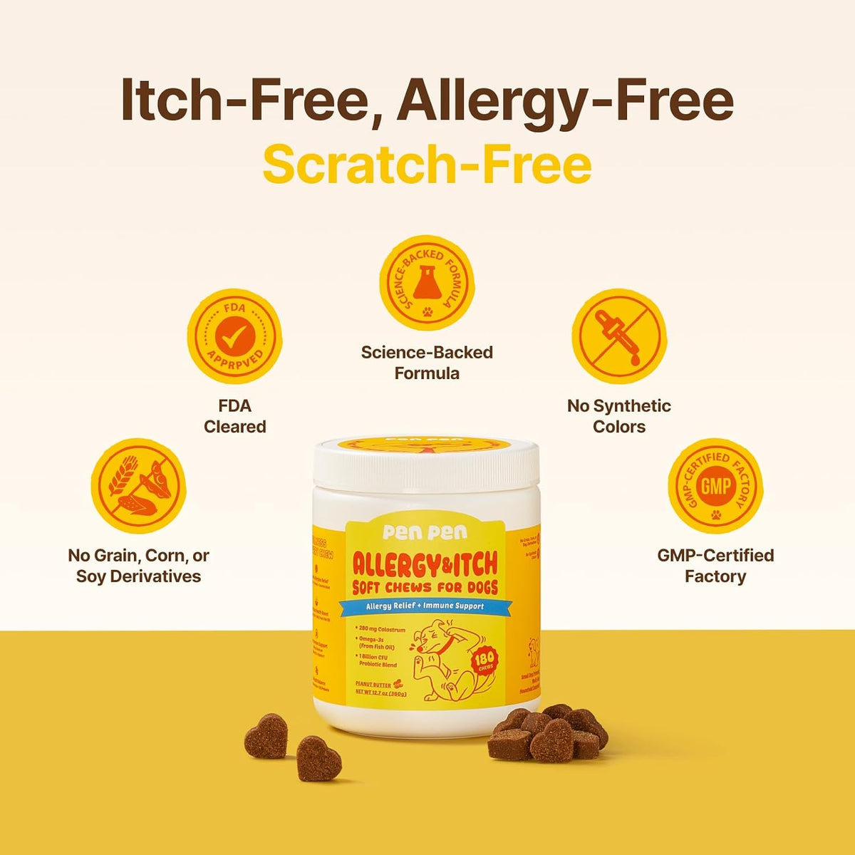 Premium PENPEN dog probiotics and allergy relief chews packaging