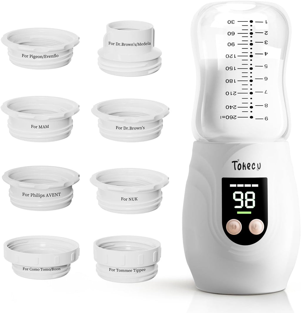 Tohecu portable bottle warmer for travel front view with glass bottle