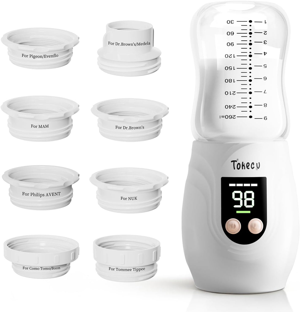 Tohecu portable bottle warmer for travel front view with glass bottle