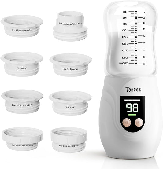 Tohecu portable bottle warmer for travel front view with glass bottle
