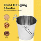 Stainless steel pet feeding pail in outdoor kennel setting