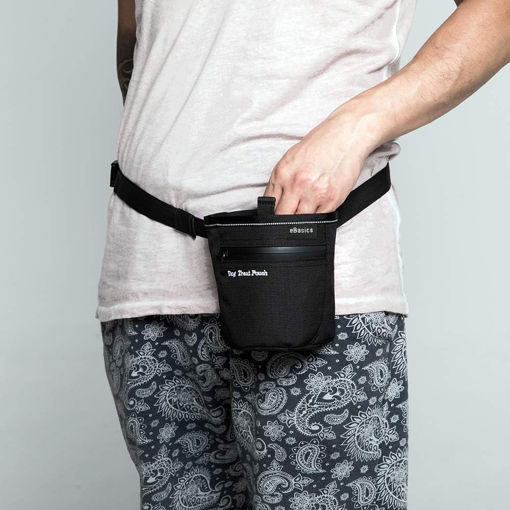eBasics pet reward bag showing the adjustable fifty inch waist belt and durable clip on attachment