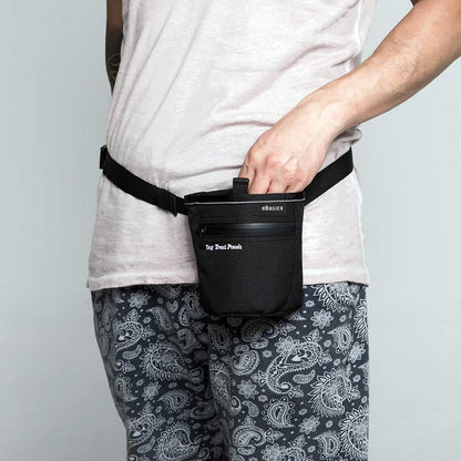 eBasics pet reward bag showing the adjustable fifty inch waist belt and durable clip on attachment