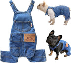 Tealots small medium dog denim clothes side profile view on a cat.
