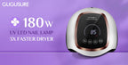 Gugusure 180 Watt gel nail polish lamp plugged in and illuminated