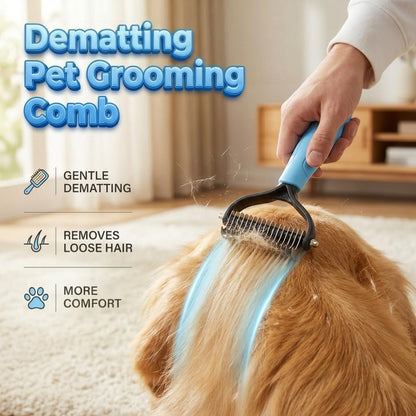 Dematting comb 9-tooth side clearing stubborn knots and tangles on long hair pets