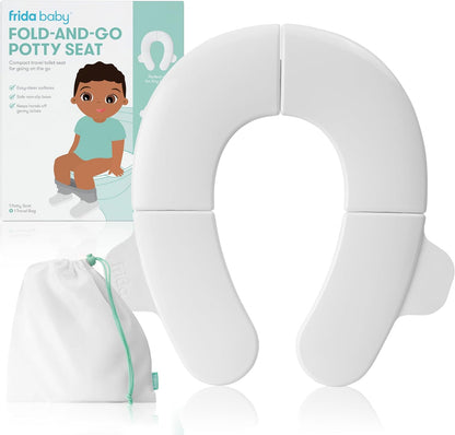 Frida Baby Fold-and-Go Portable Potty Seat for Toilet, Foldable Travel Potty Seat for Toddler, Fits Round & Oval Toilets, Non-Slip Base, Handles, Includes Free Travel Bag - Image 1