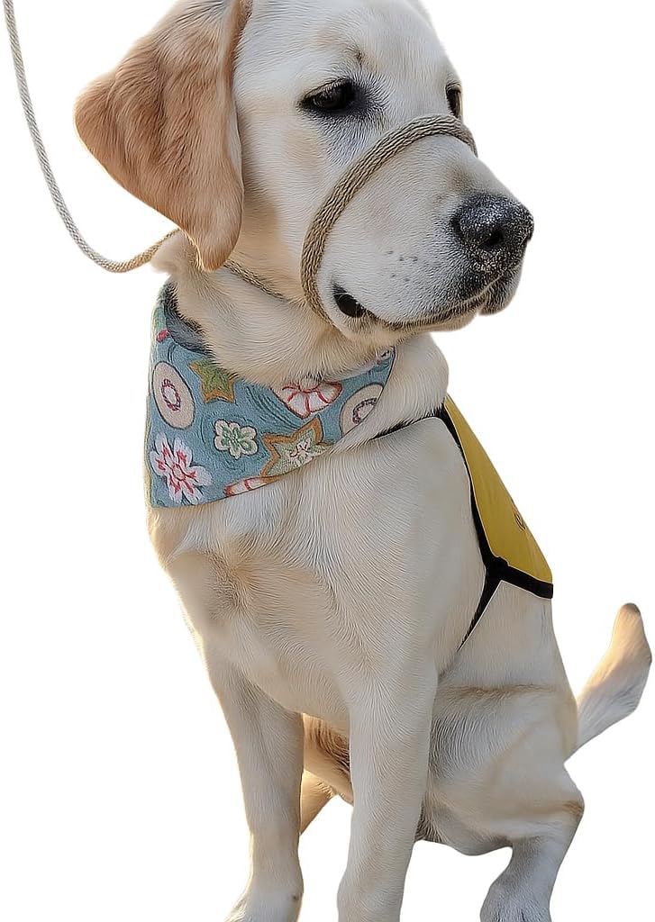 Tan dog head halter showing adjustable nylon straps