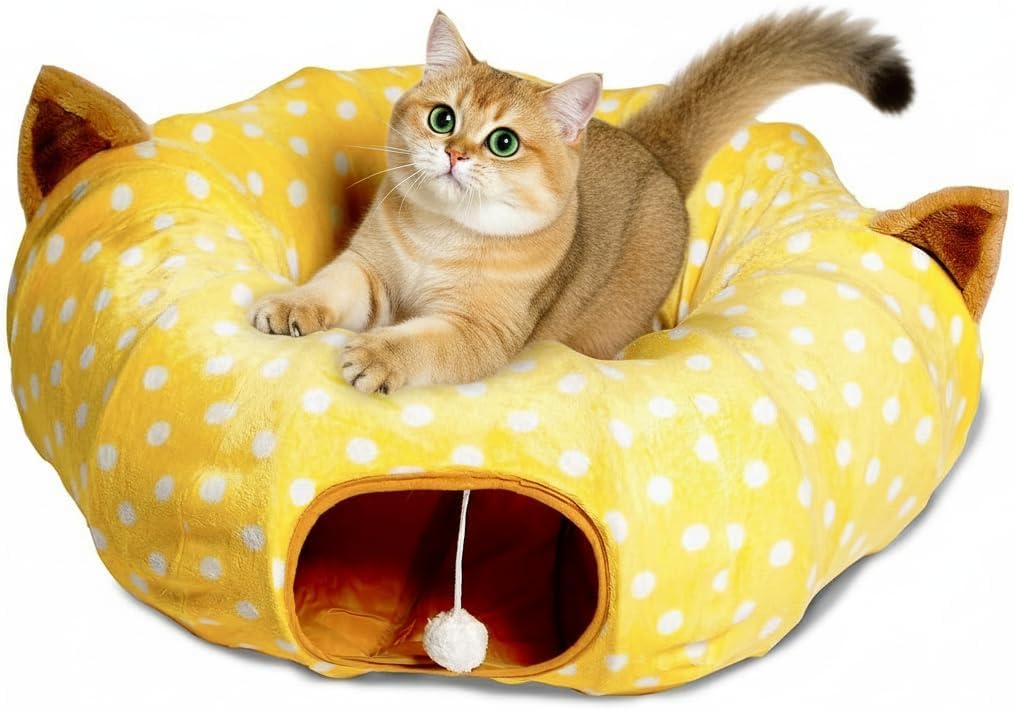 AUOON Cat Tunnel Bed for Indoor Cats - Large Cat Donut Tunnel with Hanging Ball Toy, Collapsible 2-in-1 Multifunctional Interactive Cat Toy for Kitten, Puppy, Rabbit, Ferret (Light Grey) - Image 13