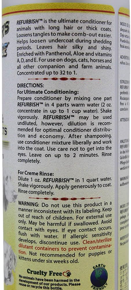 Premium USA imported pet detangling solution back label instructions