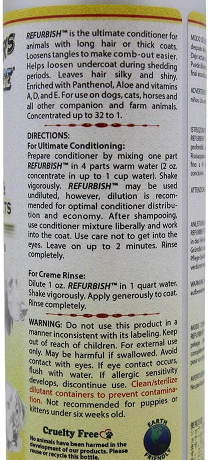 Premium USA imported pet detangling solution back label instructions