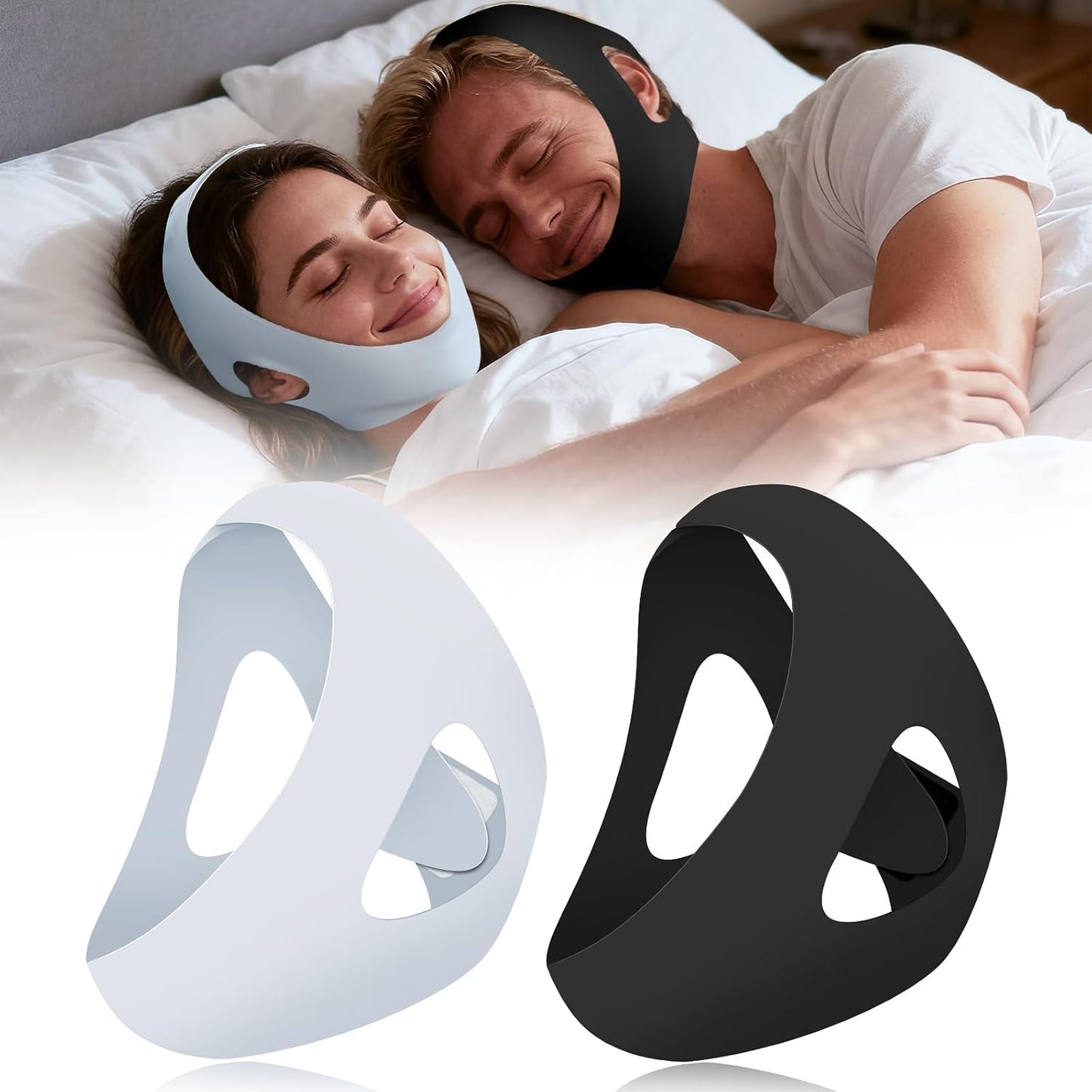 QOKJEK Anti Snoring Chin Strap 2-pack front view for sleep aid.