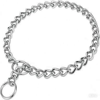 Serijoars dog chain choke collar front view showcasing heavy duty metal links.