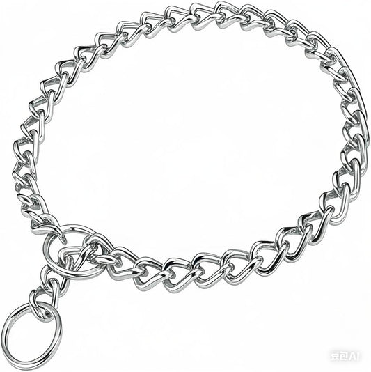 Serijoars dog chain choke collar front view showcasing heavy duty metal links.
