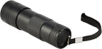 Durable aluminum alloy blacklight flashlight with attached wrist strap on a plain background.