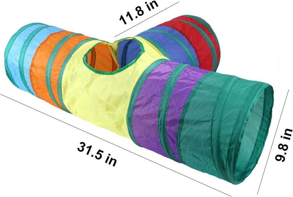 Foldable interactive kitten tunnel with built-in peepholes and dangling play ball