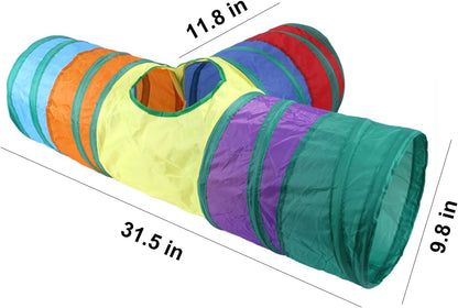 Foldable interactive kitten tunnel with built-in peepholes and dangling play ball
