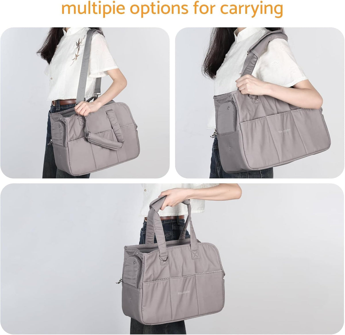Top view of Maxetodo dog purse carrier showing zipper closure