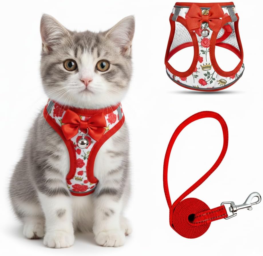 Cat Harness and Leash Escape Proof for Walking, Adjustable Soft Kitten Harness with Reflective Straps Step in Cat Vest Harness for Small Kitten and XS Dogs (Pink, XXS-Chest(8.7"-10.2")) - Image 9