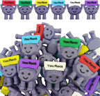 Fushenmu mini rubber you rock positive figures front view showing multiple grey pebble characters with colorful motivational signs.