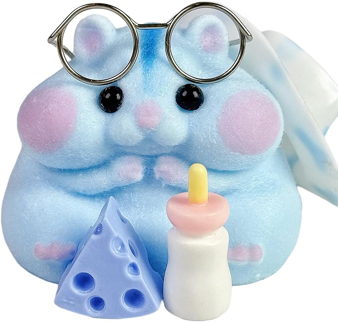 Handmade Taba Squishy Hamster Toy front view showcasing its realistic blue furry texture.