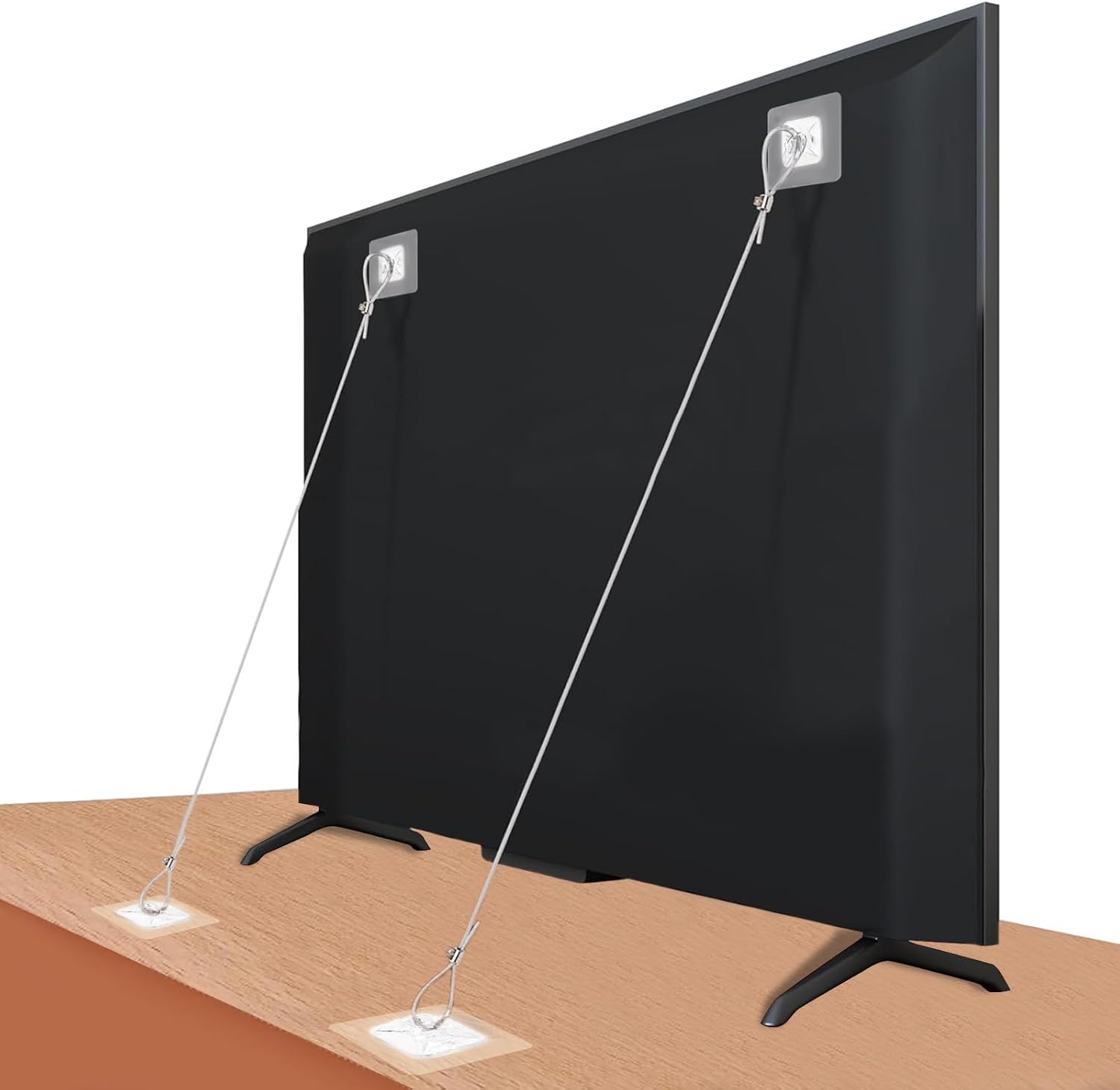 Tarini adjustable tv safety straps front view showing two pack premium black nylon webbing