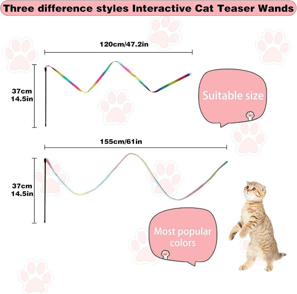 Amaxiu cat teaser string ribbon toy close up showing flexible pole and multicolor satin fabric