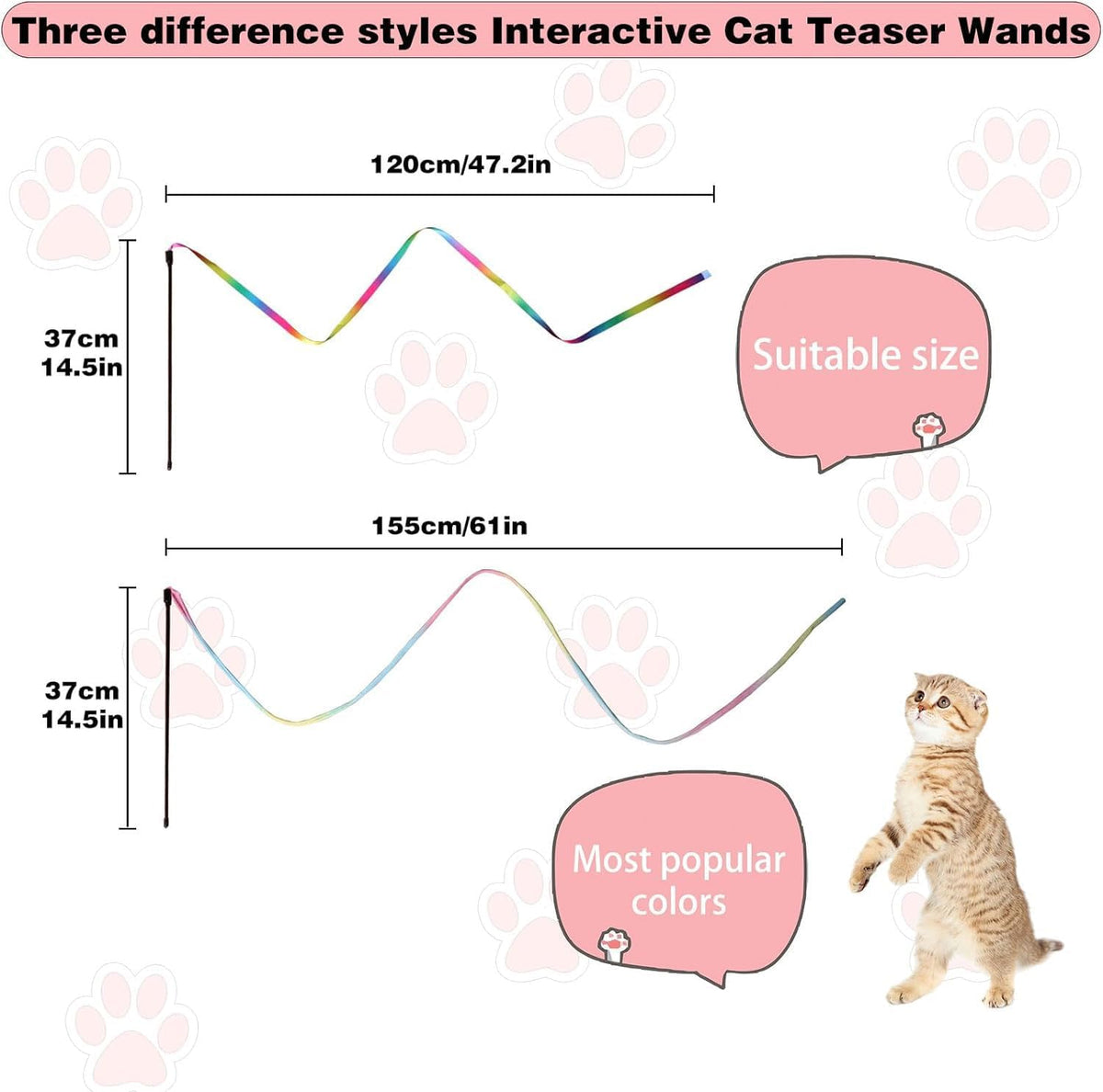Amaxiu cat teaser string ribbon toy close up showing flexible pole and multicolor satin fabric