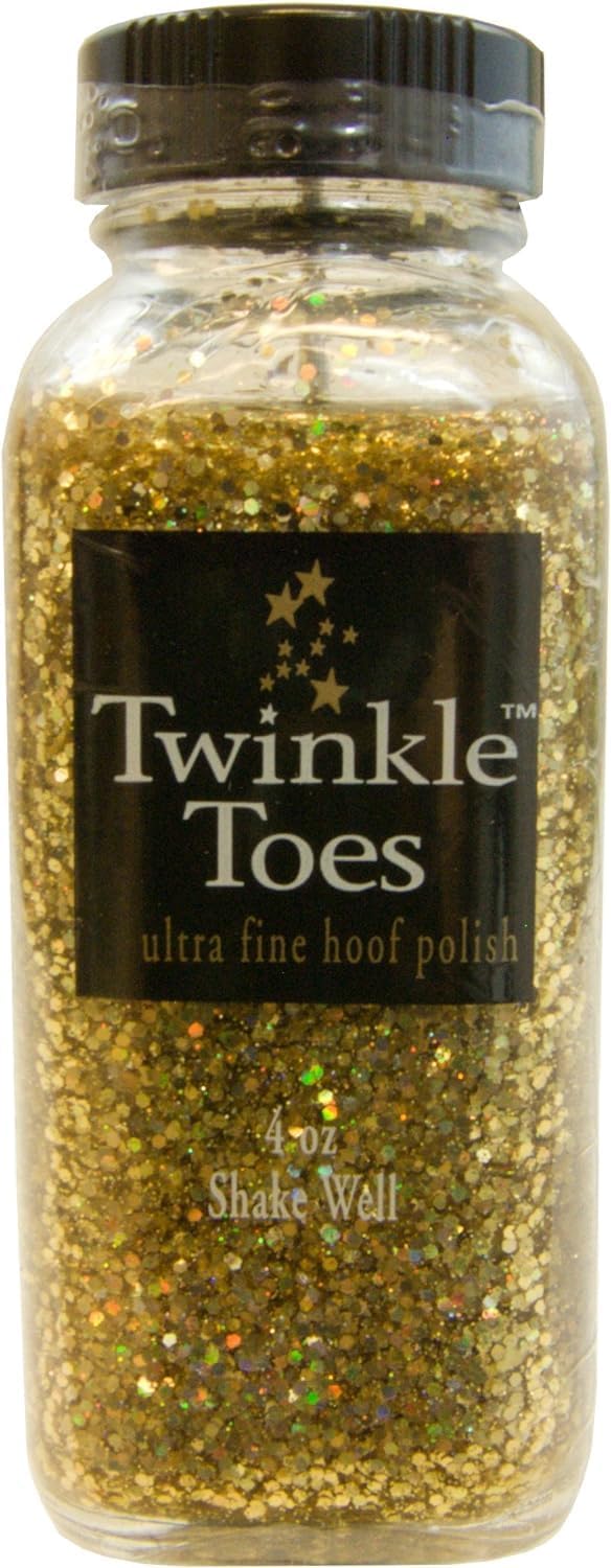 Royal Blue glitter horse hoof polish brush application display for equestrian shows.