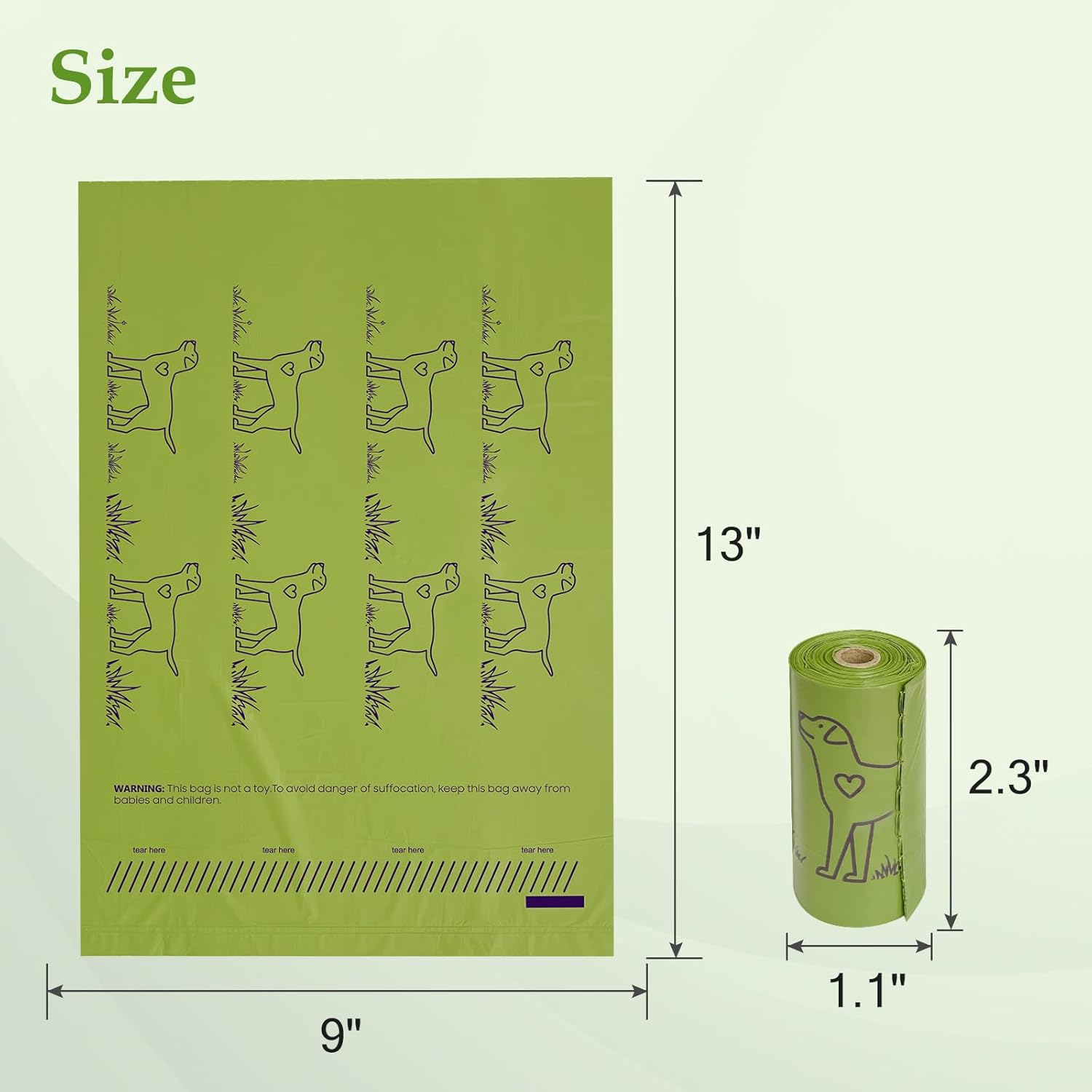 Wowflash lavender dog poop bags being pulled from a dispenser roll