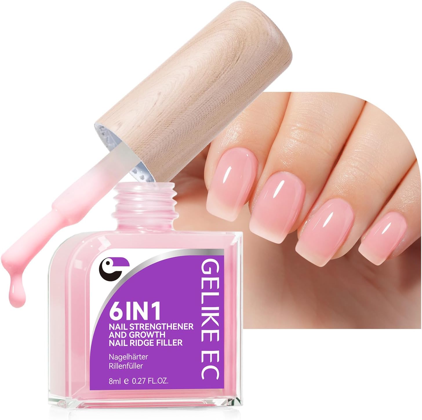 Gelike EC Pink 6-in-1 Nail Strengthener front view