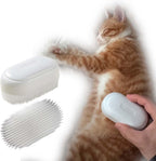 SoarExcelyy soft fur cat brush front view showing white ergonomic handheld design for gentle pet grooming