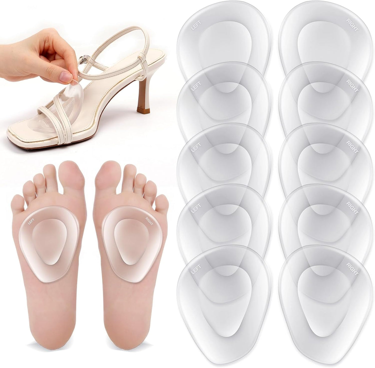 Shynek Metatarsal Pads front view showing clear silicone gel texture.