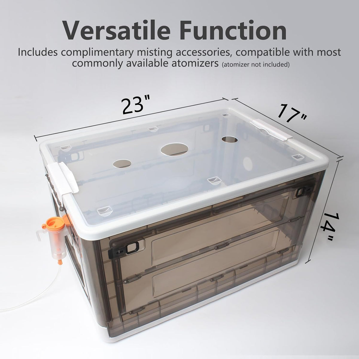 Geniprem pet incubator side view displaying nebulizer and oxygen tube ports