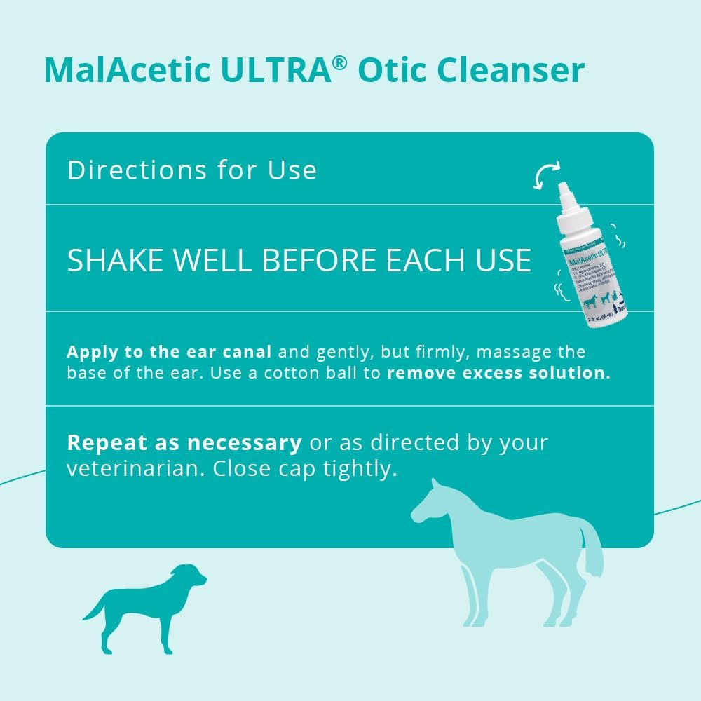 Back packaging instructions for MalAcetic Ultra therapeutic ear cleanser