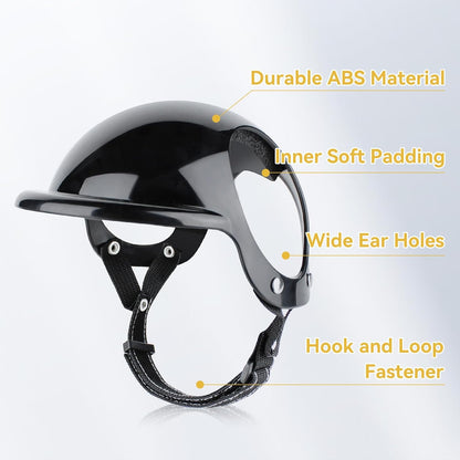Side view of Petleso pet motorcycle helmet and sunglasses