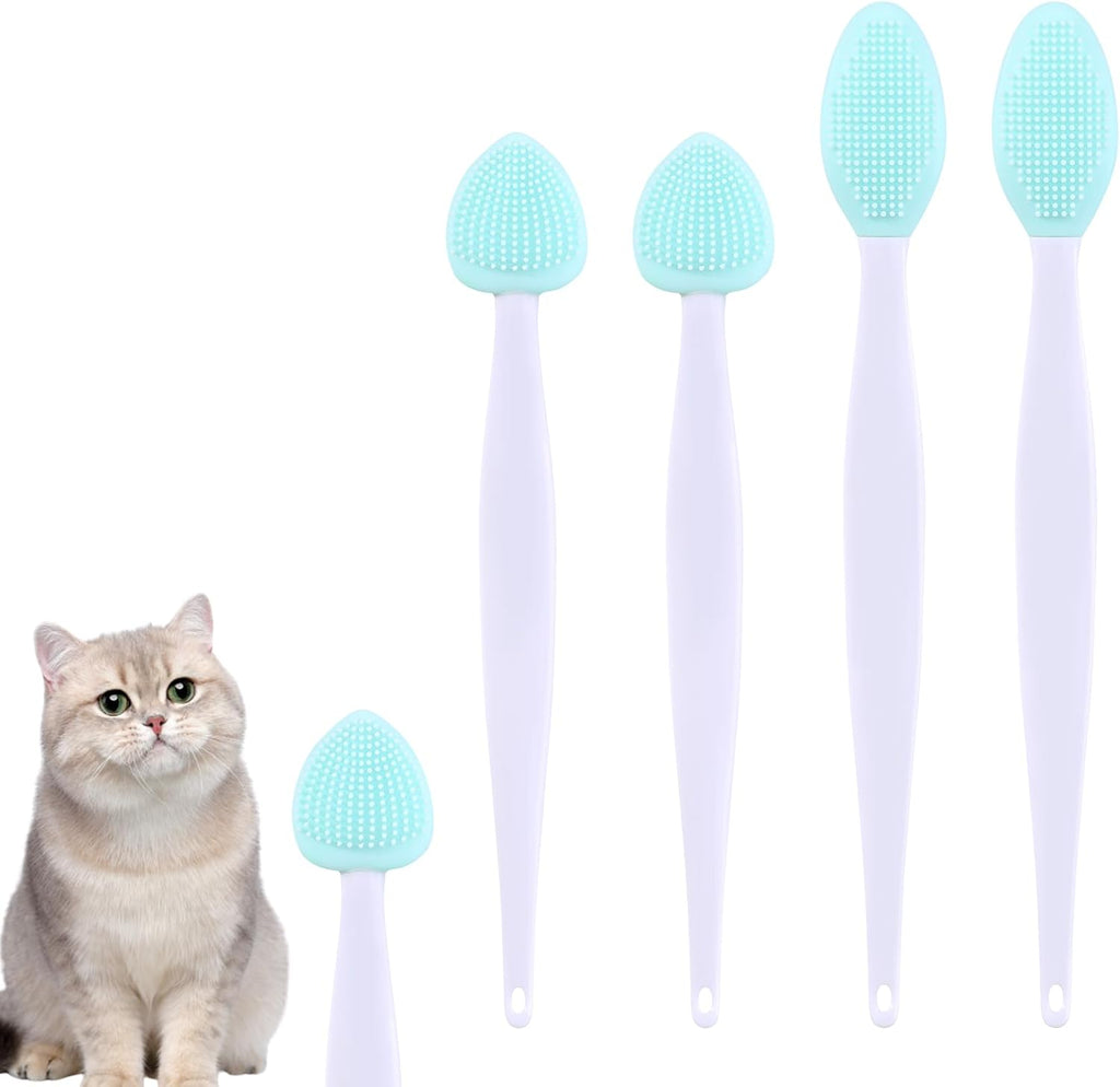 JJUNW cat acne brush set front view showing four pieces of pink and white silicone grooming tools