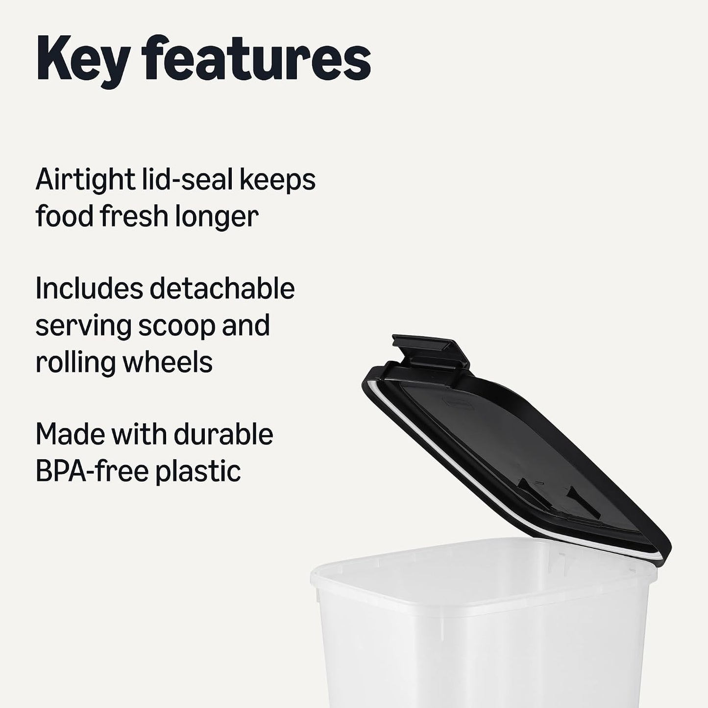 Airtight seal on Amazon Basics pet food container lid
