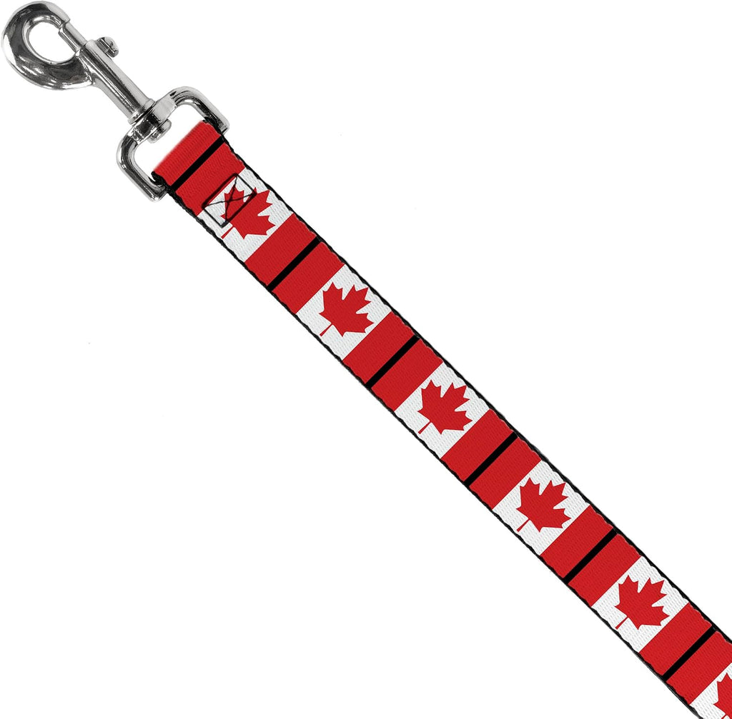 Close-up of the vibrant red and white Canadian flag pattern on polyester webbing