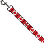 Close-up of the vibrant red and white Canadian flag pattern on polyester webbing