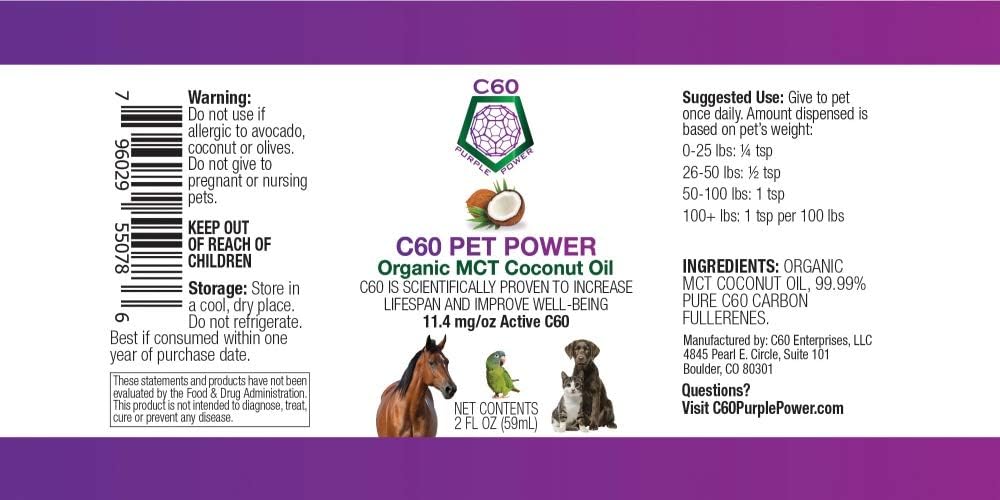 C60 Power for Pets 2 fluid ounce supplement label detail