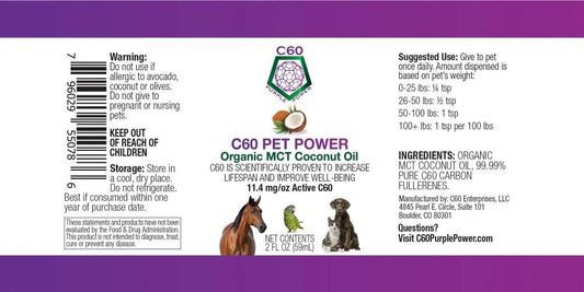 C60 Power for Pets 2 fluid ounce supplement label detail