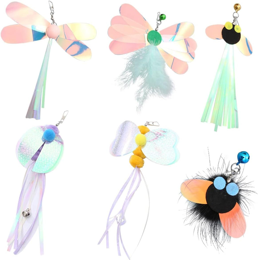Cat Insect Feather Toys Replacement Cat Toy Wand Refills, 6 Pieces Natural Insect Cat Toy Feathers Refill, Interactive Cat Teaser Wand Attachments, with Bell - Image 15