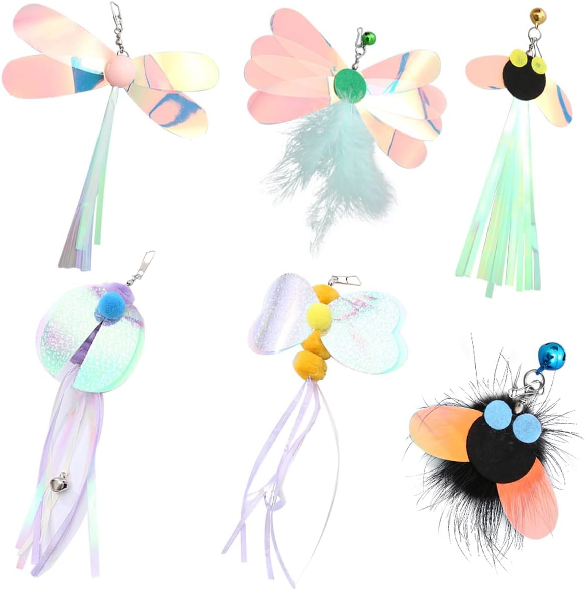 Cat Insect Feather Toys Replacement Cat Toy Wand Refills, 6 Pieces Natural Insect Cat Toy Feathers Refill, Interactive Cat Teaser Wand Attachments, with Bell - Image 15