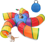 Joytale 5-Way Cat Tunnel for Multi-Cat Households, Tube Toy with Peekaboo Hole to Chase & Hide, Bell Ball & Toy Mouse, Collapsible Indoor Tunnel for Cats, Kittens, Rabbits & Puppies (Blue & Black) - Image 10