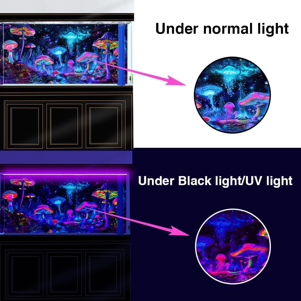 Dtekoj glowing jellyfish and mushroom design theme aquarium backdrop close up details.