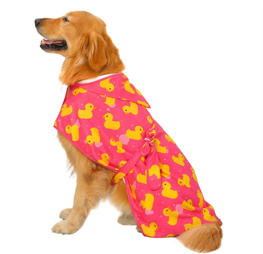 HDE Dog Bathrobe Super Absorbent Quick Drying Puppy Towel Wrap Coat Adjustable After Bath Robes with Hood for Dog Sizes S-XXL White Rubber Ducks S - Image 13