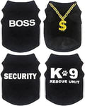 Uswalnna 4-pack black security dog clothes front view of pet shirt.